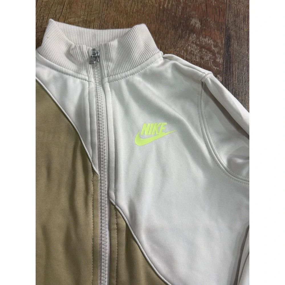 Nike Toddler 3T Tracksuit Set Tan White Neon Green Zip Jacket Joggers 2-Piece - Picture 5 of 8